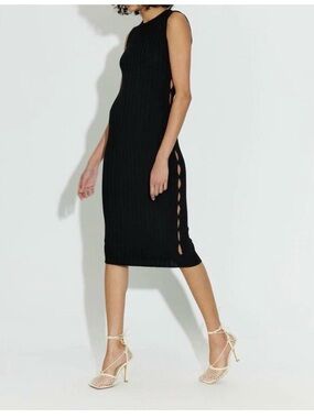 Cotton Citizen Black Sleeveless Ribbed Midi Dress with Side Cutouts